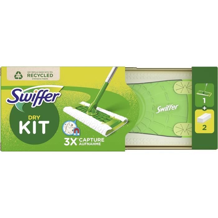 Swiffer Kit de démarrage comprenant 1 serpillère + 2 chiffons secs pour le  sol, absorbe 3 fois plus de poussière et de poils135