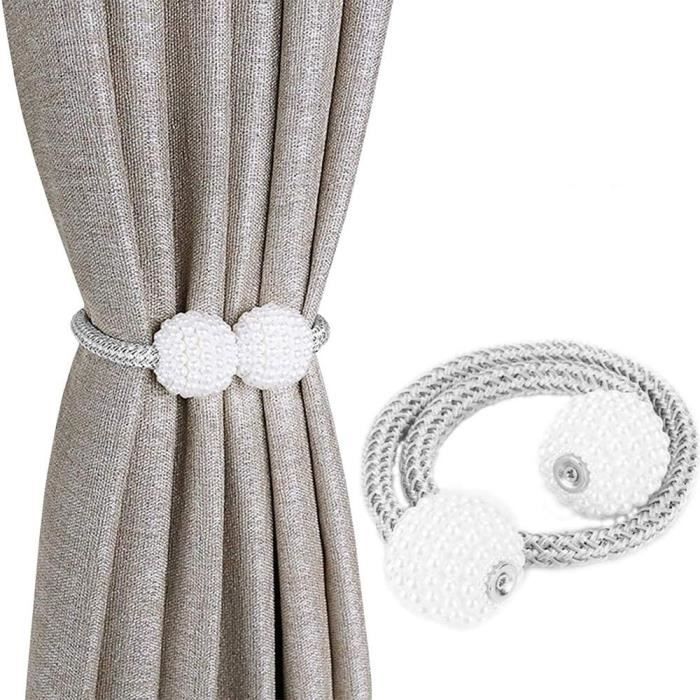 6PCS Embrasse Rideau Magnétique - Attache Rideau Avec Aimant Et Perles En Bois, Porte-Rideau Élégant Beige Pour Décoration Intérieure