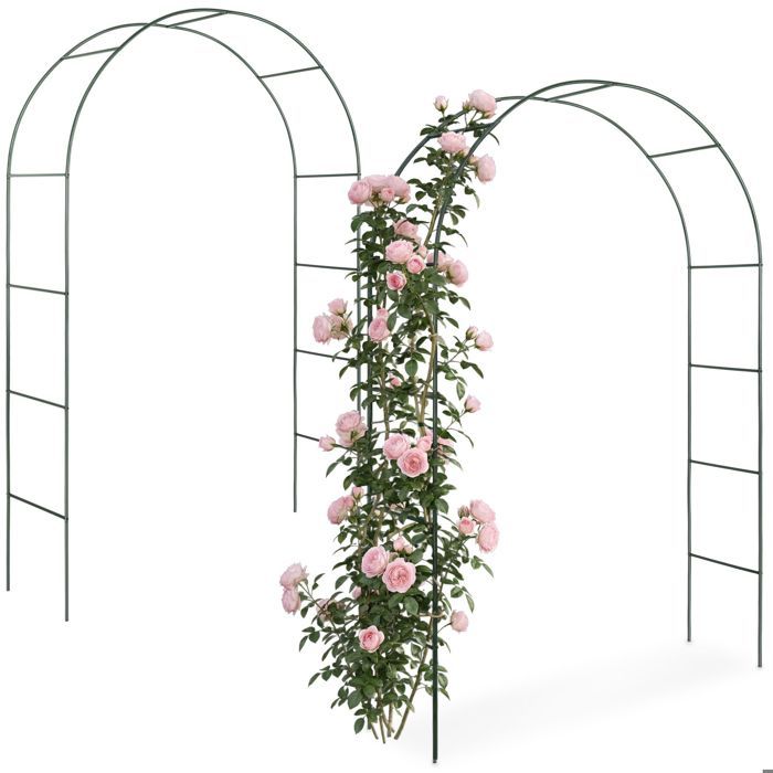 Arche de jardin - TECTAKE - Lot de 2 arches de jardin à roses en acier 140 x 40 x 240 cm - Vert