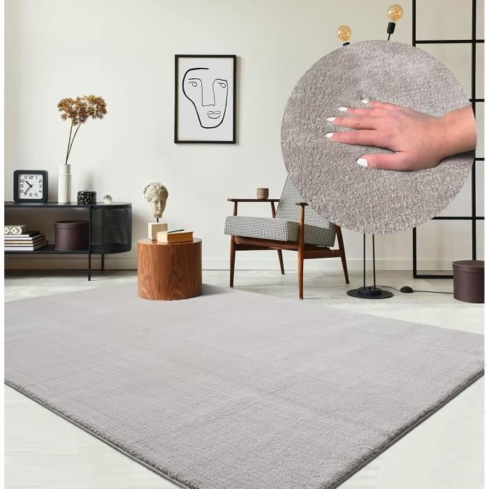 Tapis moderne - THE CARPET - LOFT - Gris clair - 120x160 cm - Lavable - Antidérapant