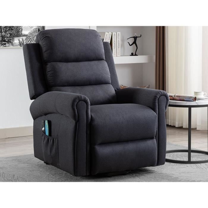 fauteuil massant en tissu avec releveur électrique - gris anthracite - lovari