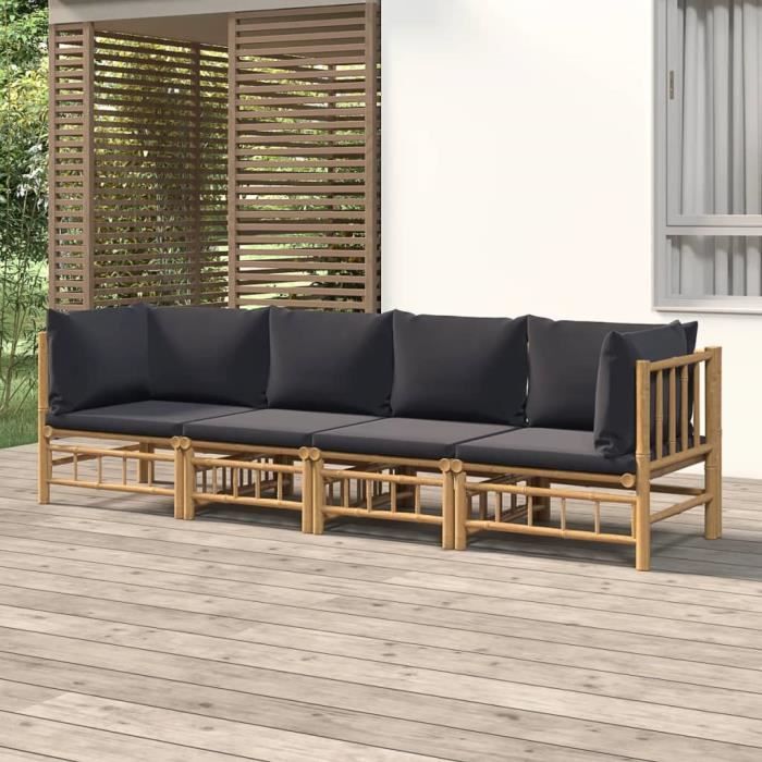 vidaXL Salon de jardin 4 pièces Bambou avec coussins