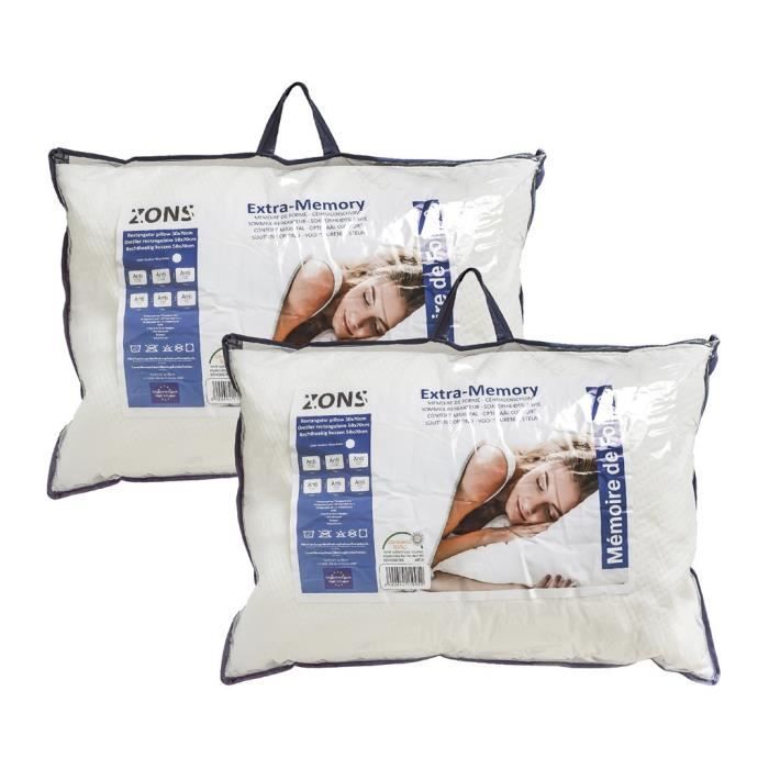 Lot de 2 Oreillers Aloe Vera Rectangulaire - Mémoire de forme - Blanc