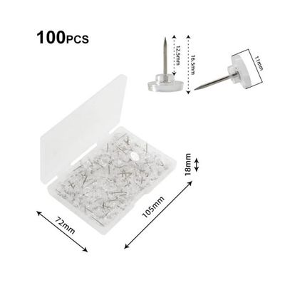 AIEX 100pcs Punaises Transparentes, Punaises Rondes Avec Boîte De Rangement Punaises Boule Pour Le Stockage Quotidien Des Données Bureau D'Étude L'Organisation Fichiers (Argent