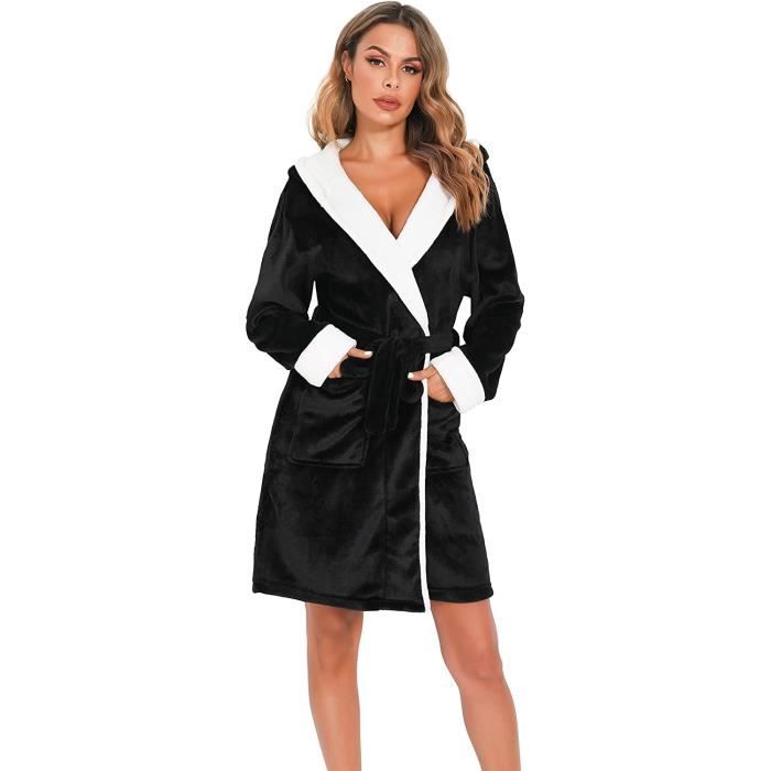 AJW XL Peignoir Femme Polaire Robe de Chambre Polaire Femmes Peignoir Luxe Flanelle Ultra Douce Chaude Peignoir a Capuche en P 126 Cdiscount Maison