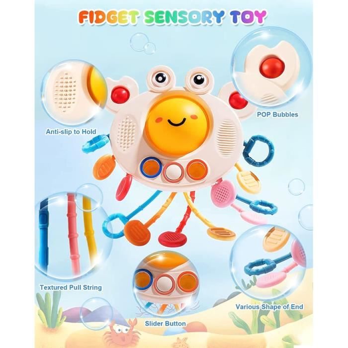 Jouet à Tirer Crabe En Silicone Alimentaire Pour Bébé 1 An - Montessori, Développement Sensoriel, Couleurs Vives