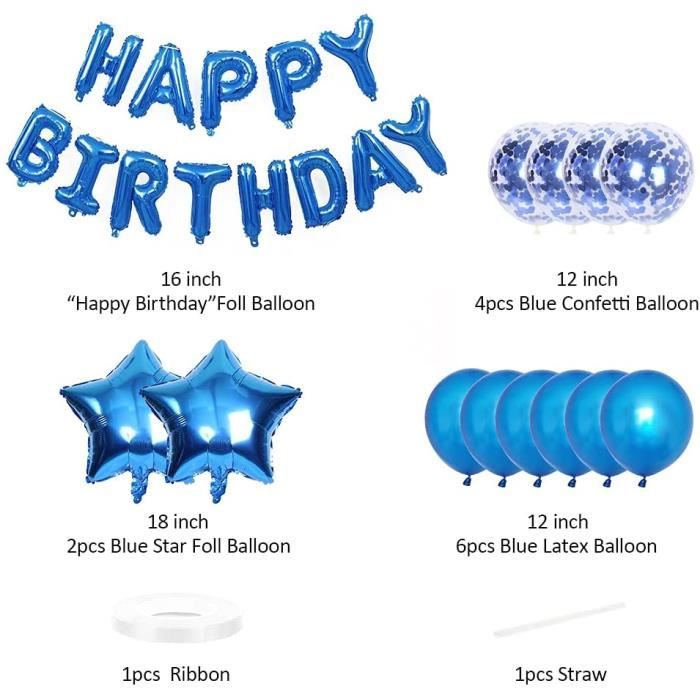 Joyeux anniversaire ballon bannière, 16 pouces bleu lettre ballons
