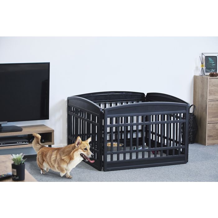 Parc Pour Chien Pliable FANTASK - 6 Panneaux Modulables, Porte Verrouillable - 60 Cm Haut, Blanc - Intérieur/extérieur - 12