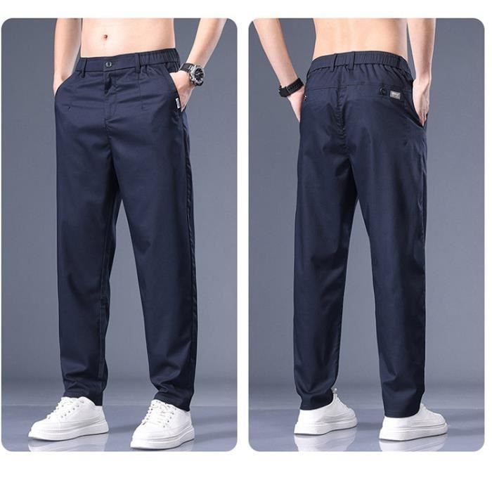 Pantalon Homme Mode Regular Coupe Droite Casual Fermeture zippee Elastiquee Sans Ceinture Bleu marine Bleu marine Cdiscount Pret a Porter