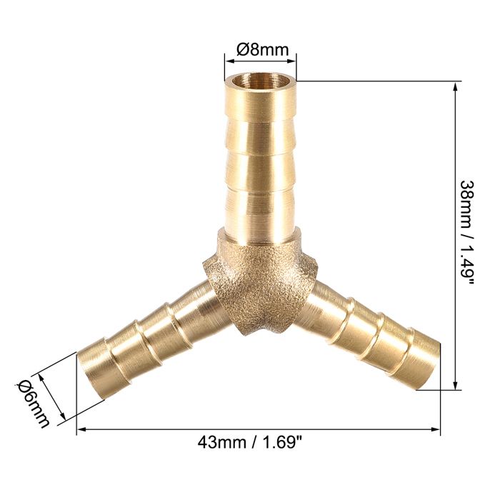 Sourcing Map Y-Reduzierstück – 8x6x6 Mm, Messing, 3-Wege Tülle Mit Widerhaken, Für Luft, Wasser, Kraftstoff & Öl