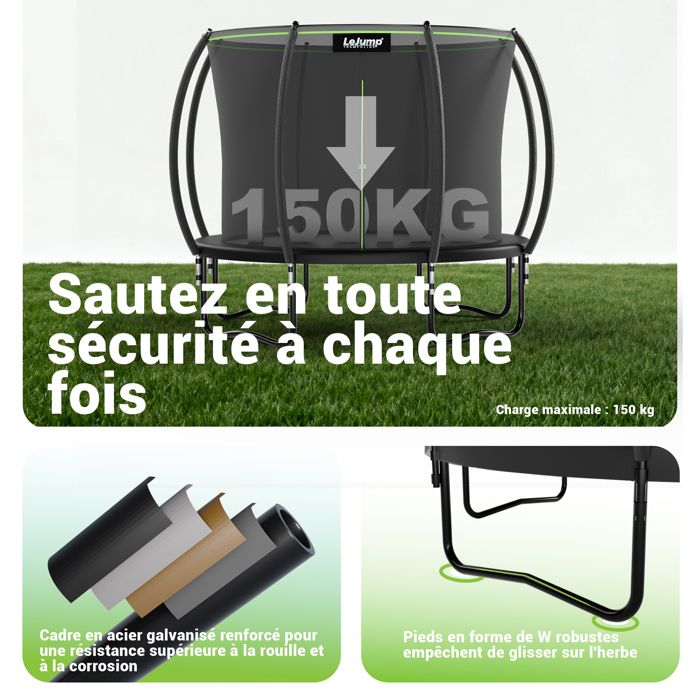 Test trampoline Devoko 366 cm : design citrouille et sécurité optimale