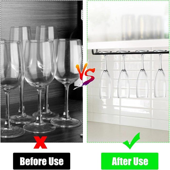 JEYORZY Porte-Verres à Pied Suspendu – Support Verres à Vin Sans Perçage, Adhésif Puissant, Noir Élégant Pour Cuisine, Bar, Restaurant