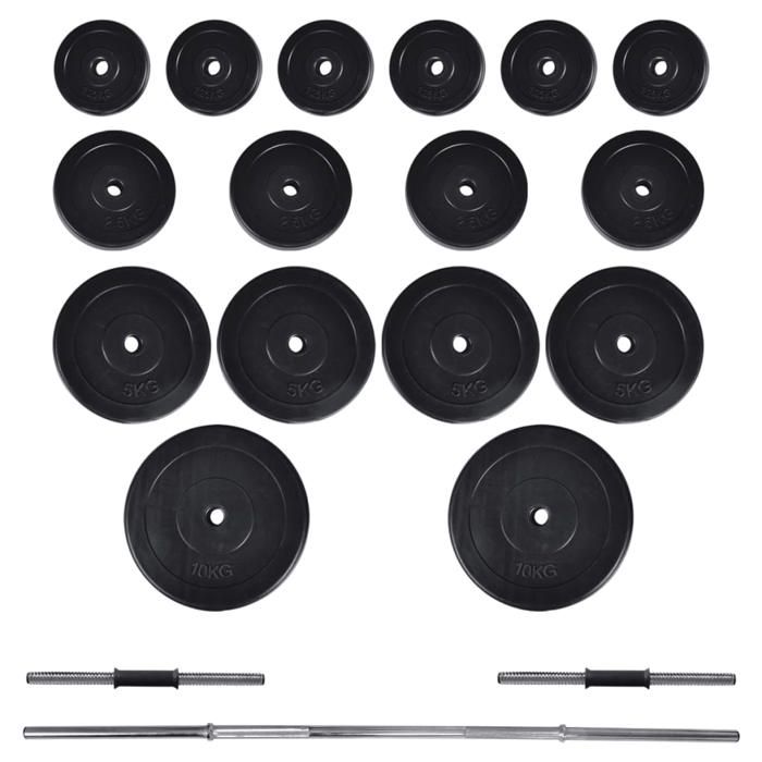 GYRONETICS Set Barres Haltères Longue 60kg - Barre 164cm Avec Disques 2x2kg, 2x5kg, 4x10kg, Diamètre 25mm