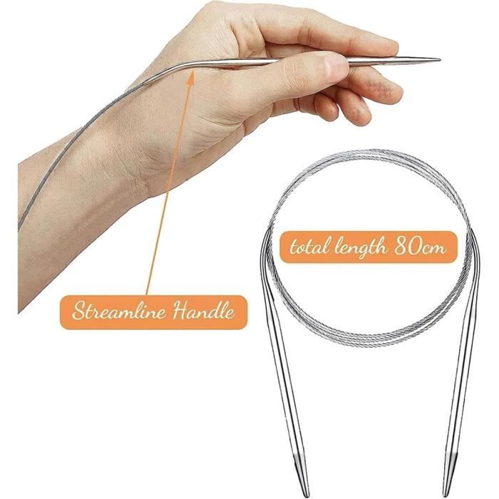 LNSYSNS 9 Pièces Tricot Aiguilles Circulaires, 80 Cm, Acier