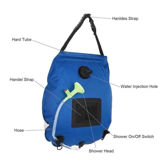 Sac de douche solaire d'extérieur,20l,pliable,sac de rangement de l'eau,sac  de douche Portable,bain d'alpinisme,sac d'eau chaude - Type Blue