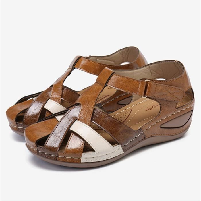 Sandales Plates Femme MINETOM Kaki Bout Ferm Fermeture