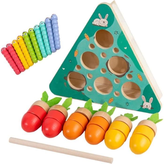 LZDMY – Boîte à Objets Permanents Montessori – 4 En 1 – Jeux De Tri, Carottes, Pions – Bois – Dès 10 Mois