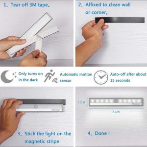 Lot De 4 Veilleuses LED à Détection De Mouvement, Rechargeables Par USB – Blanc Froid