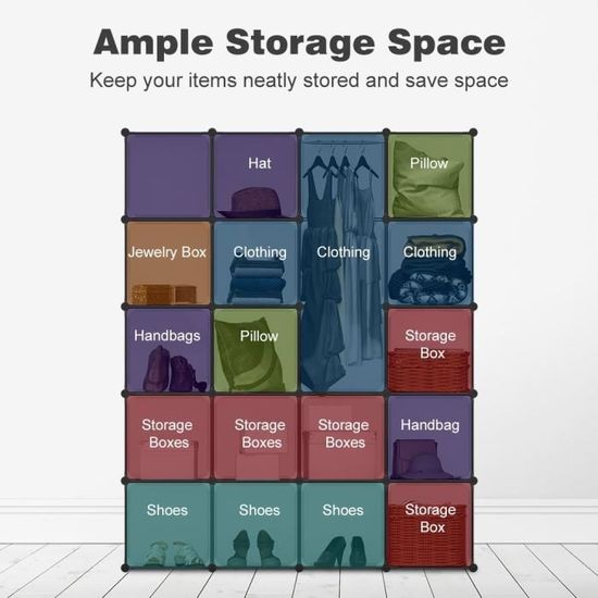 Armoire De Chambre Rangement 20 Cubes Penderie Plastique Meuble