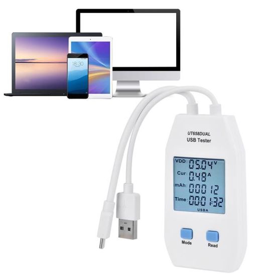Testeur Usb UT658 Double LCD U2013 Compteur De Puissance Numérique, Voltmètre Ampèremètre Pour Tension Et Tension, Détecteur USB Pour Test De Capacité (UT658 Double Testeur Usb Tension Courant