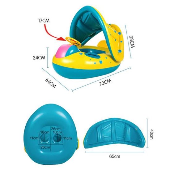 Bouée Bébé Avec Pare-soleil Pliable – Siège Gonflable Avec Canopy – Pour 6-36 Mois – PVC – Idéal Plage Et Piscine