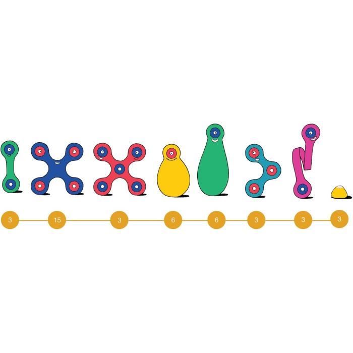 Clixo Rainbow – 42 Pièces Magnétiques Flexibles – Construction 2D/3D – Dès 4 Ans – STEAM, Compatible