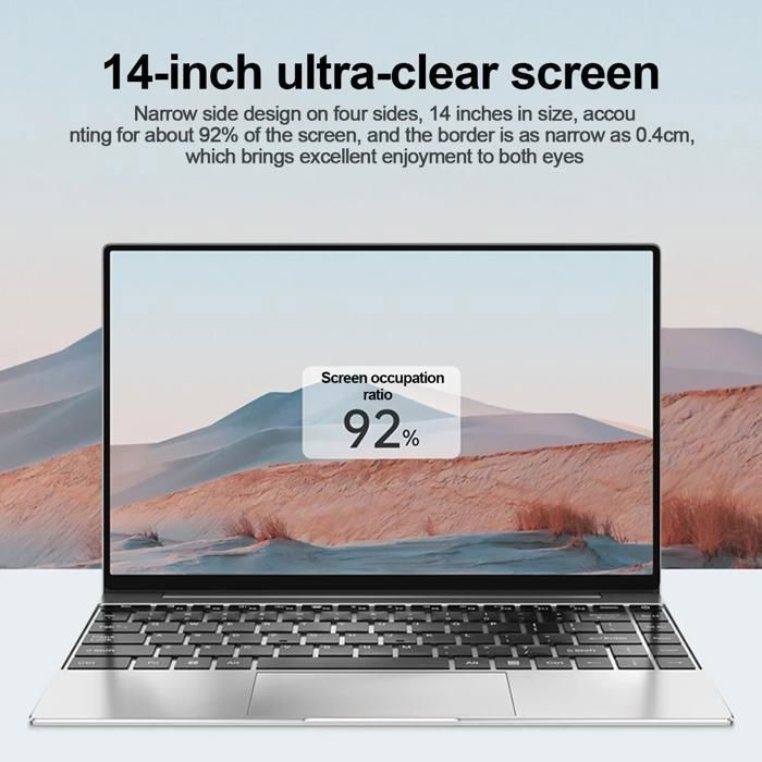 Ordinateur Portable Intel N3700 - 14.1'', 16Go RAM, 2To SSD, Windows 11, Gris