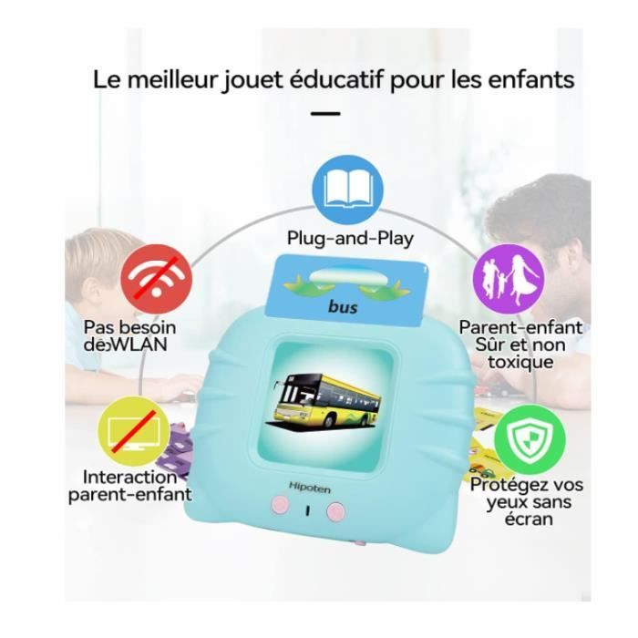 Cartes éducatives Flash – 224 Mots En Français + 4 Chansons – Jouet D’apprentissage Préscolaire Pour Enfants De 1 à 6 Ans – Bleu – ABS Sûr