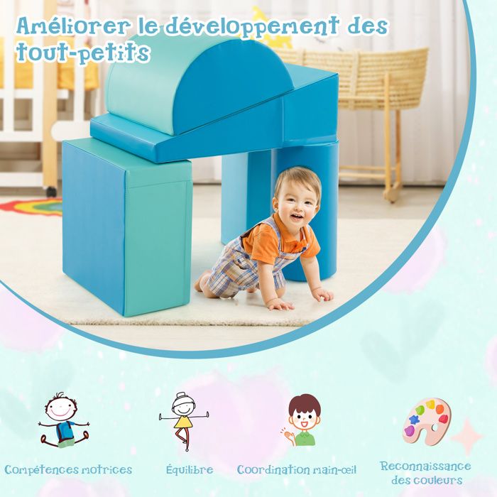 Gymax Ensemble de Jeu de 24 Pcs de Blocs de Construction en Mousse PU de 8 Pieds' Grands Blocs Souples Colorés pour Enfants