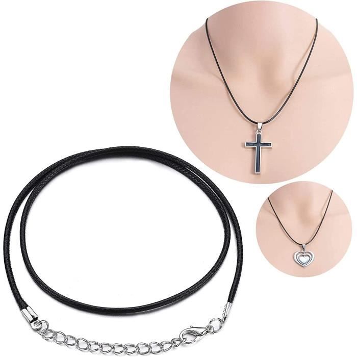 20 Cordons De Collier En Cire - Noir - Longueur Réglable 45-50cm - Avec Fermoir - DIY Bijoux