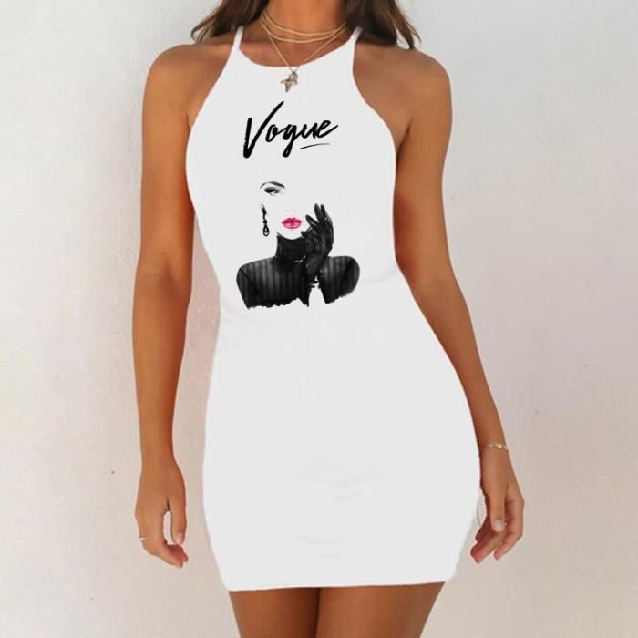 Robe Femmes 2020 robe Sexy Vogue Sexy dame imprimer robe robe de boite de nuit Vestido blanc fronde Pack hanche Type 3301 Blanc Cdiscount Pret a Porter