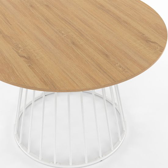 Table à Manger Ronde Yuna 110 Cm Pour 6 Personnes - Plateau Bois Foncé, Pied Métal Noir, Style Industriel Chic - 3