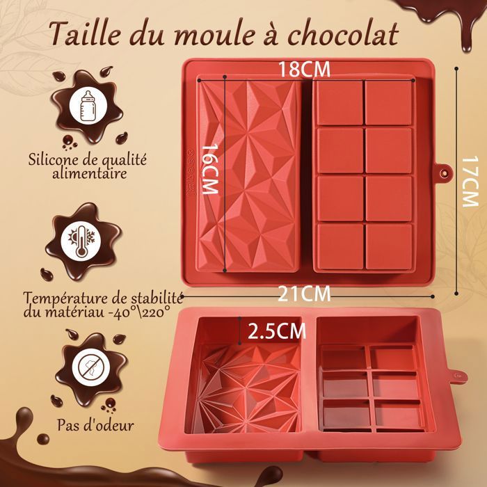 Moule Silicone Tablette de Chocolat Profond Antiadhésifs, Moule