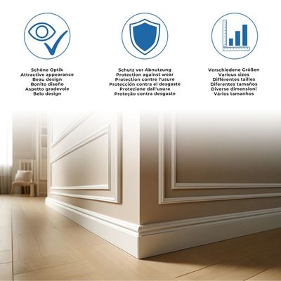 Plinthe Revêtue PROVISTON – 19 X 70 Mm, Arrondi, Blanc Moderne, MDF, Longueur 2400 Mm