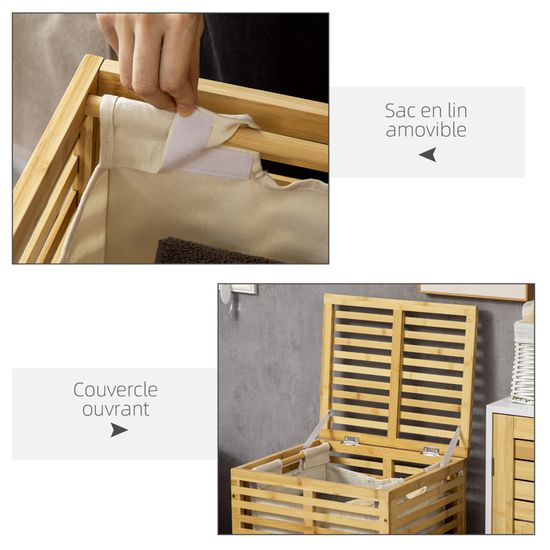 HOMCOM Panier à Linge En Bambou 2 Paniers Amovibles Et Coulissants En Non-tissé 63,5 X 33 X 73 Cm Creme~1kmu295fg1800 HOMCOM Panier à Linge En Bambou 2 Paniers Amovibles Et Coulissants En Non-tissé 63,5 X 33 X 73 Cm Creme~1kmu295fg1800
