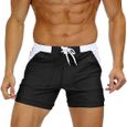 Boxer de bain pour homme Short de bain avec poches, taille élastique et cordon de serrage Style sportif Coupe près du corps Noir-0