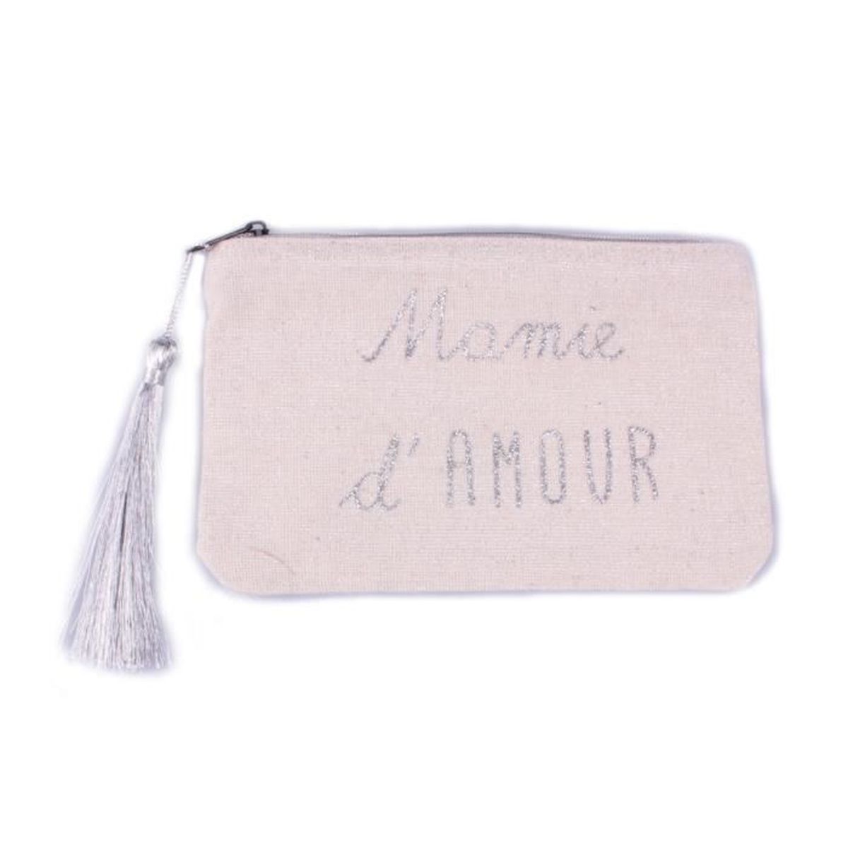 Pochette LOL Beige paillet/ée Mamie damour Noir et Pompon