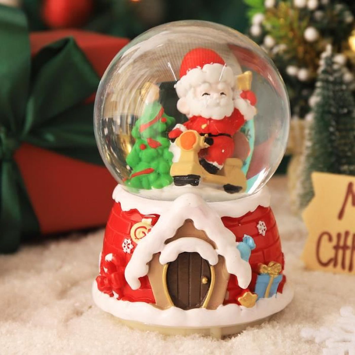 Boîte à Musique Père Noël,Boule de Cristal Musicale avec Brillants Flocons de Neige, Décoration