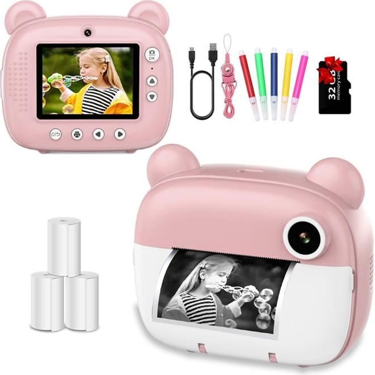Appareil Photo Enfants à Impression Instantanée avec Papier Thermique pour 300 photos,24 M