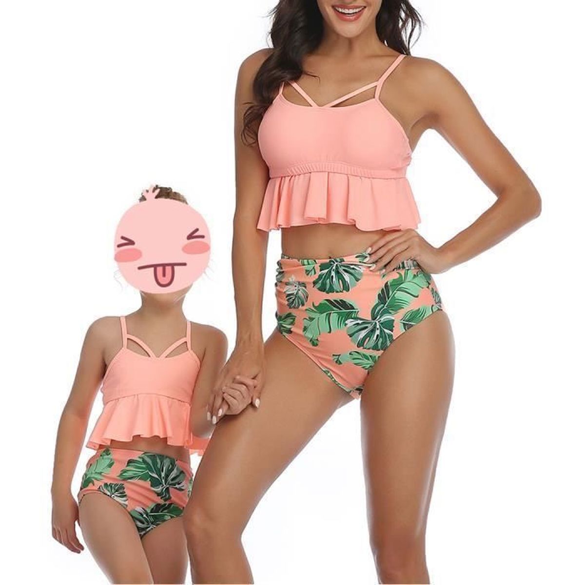 Amzbarley Mere Et Fille Maillot De Bain Deux Pieces Ensembles Tankini Femme Parent Enfant Costumes Vintage Taille Haute Bikinis Orange Cdiscount Pret A Porter