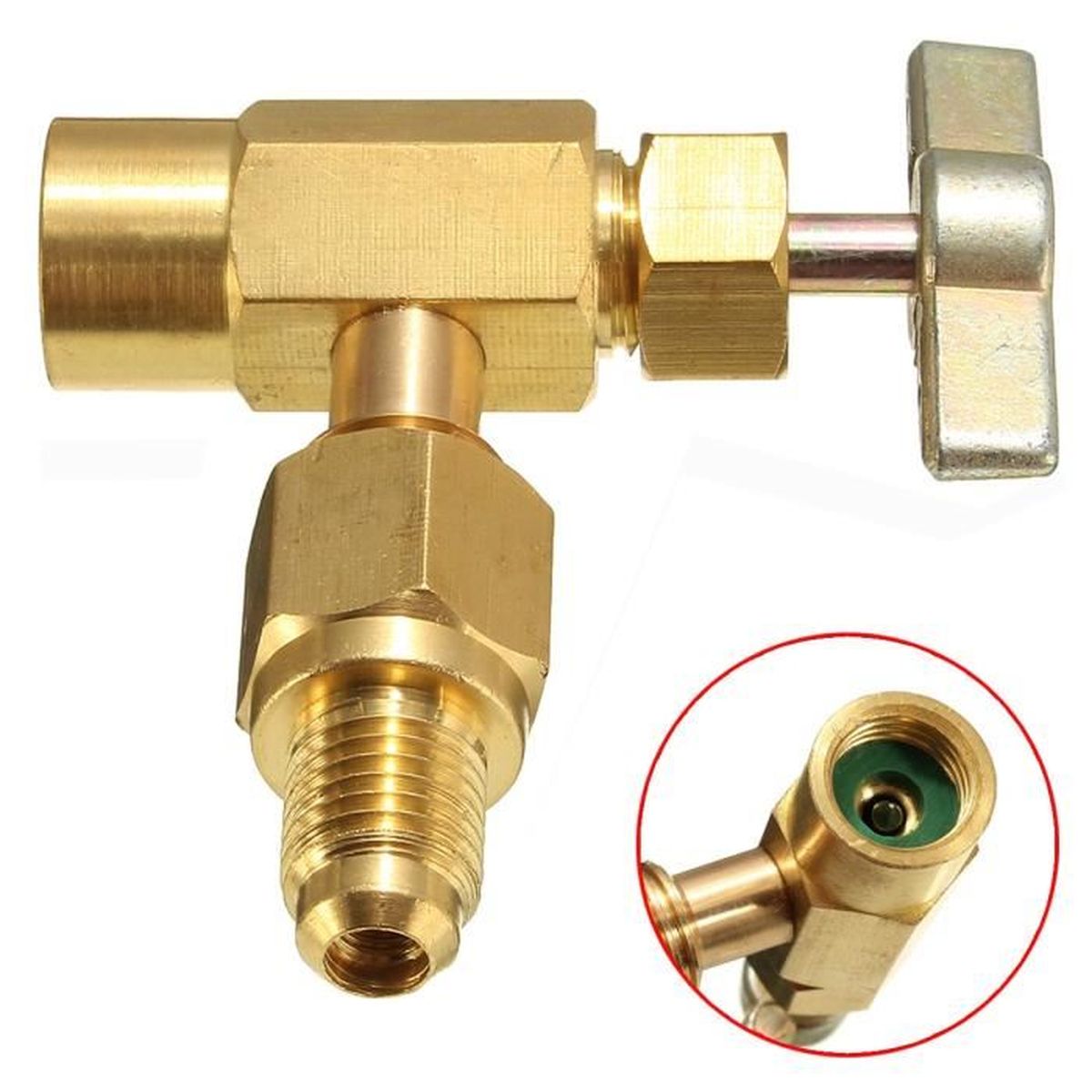 Outil de Distribution de RéFrigéRant avec Adaptateur de RéServoir pour Charge AC 1/4 Pouce et 1/2 Pouce Binogram Vanne de Robinet de Canette Auto-Obturante R134A 