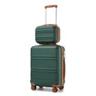 Kono Set de 2 Valises de Voyage 51.5x40x22cm Rigide ABS Bagage Cabine + Valise Vanity Case à 4 roulettes et Serrure TSA, Vert/Brun