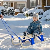 Luge Pliable - Luge en Bois pour Enfants 110 cm - Traîneau avec Câble de Traction - Bleu