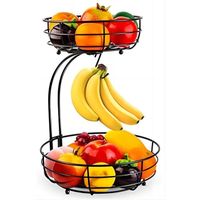 Corbeille à Fruits à 2 étages, Panier à Fruits Amovibles, Bol à Fruits avec Support Banane, Panier à Légumes en Métal pour Cuisine