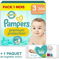Couches Pampers Premium Protection Taille 3 - Pack 1 mois 204 Couches