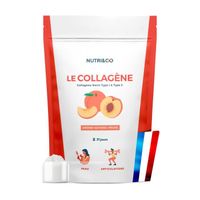 Collagène Marin Types 1 & 2 + Vit C | Peau & Articulations Souples |Poudre Saveur Pêche | 190g  Made in France | Nutri&Co