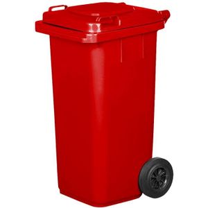 POUBELLE - CORBEILLE Poubelle 120L Rouge à roulettes avec roues en caoutchouc pleines pour les déchets et le recyclage Tri Selectif garage Haut
