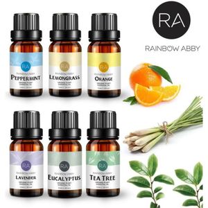 HUILE ESSENTIELLE RAINBOW ABBY 6Pcs Huile essentielle Ensemble pour aromathérapie Diffuseur Lavender Tea Tree