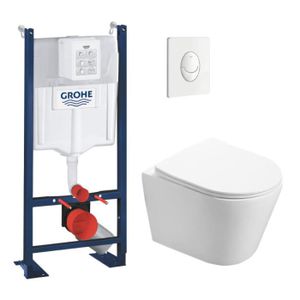 WC - TOILETTES Grohe Pack WC Bâti autoportant + WC sans bride SAT Infinitio + Abattant softclose + Plaque blanc alpin (ProjectInfinitio-3)