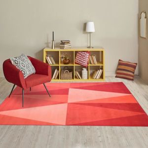 Tapis moquette salon moderne Karo conception en rouge or gris
